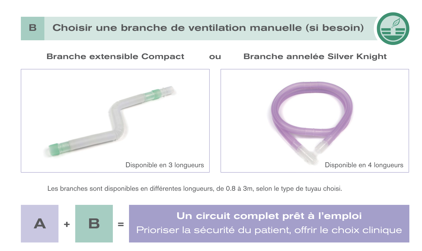 Circuits respiratoires d'anésthésie - Branches Flextube™ Modulaires Silver Knight™